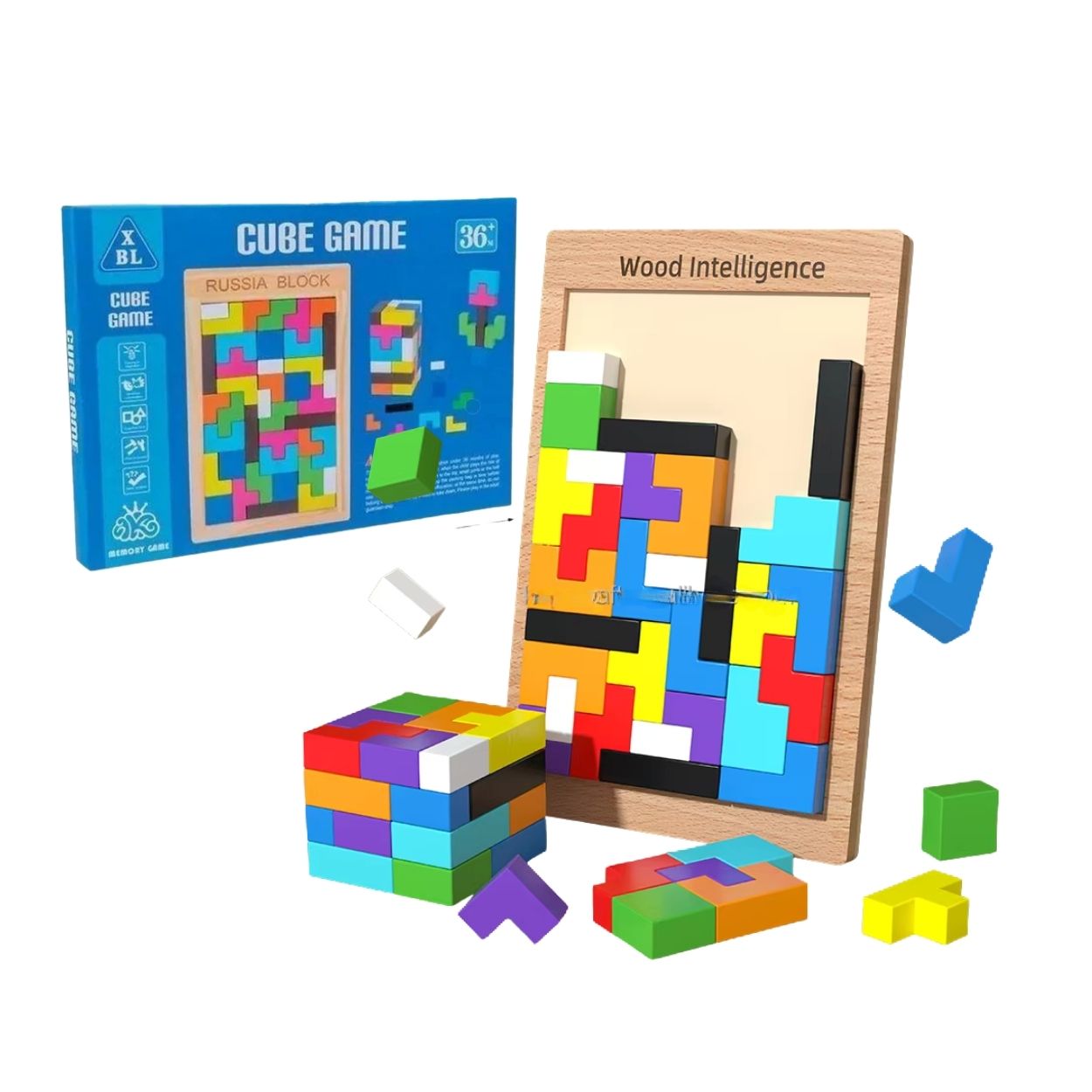 JUEGO DE BLOQUES DE MADERA TIPO TETRIS CUBO EDUCATIVO MONTESSORI 2 EN 1 - 1