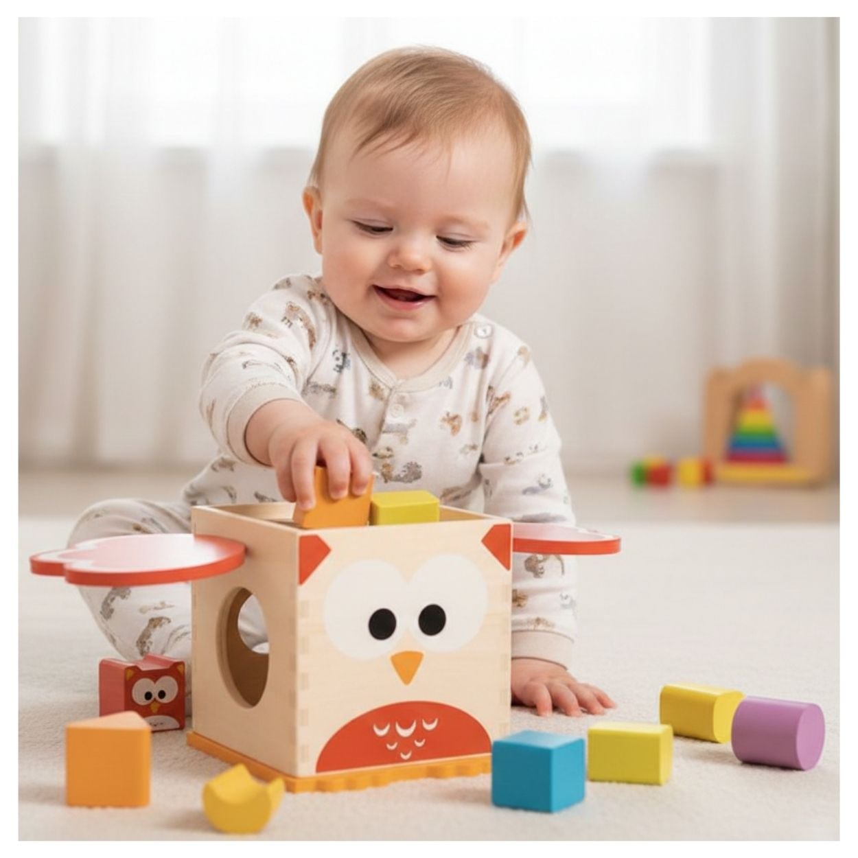 JUGUETE DE MADERA ENCAJABLE BÚHO CUBO DIDÁCTICO J'ADORE - 3