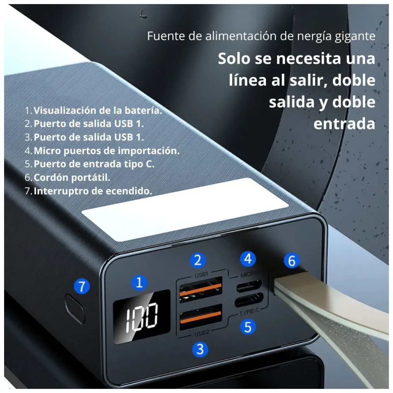 POWER BANK 50000MAH CARGA RÁPIDA 50W KING KONG K1 + LINTERNA - 2