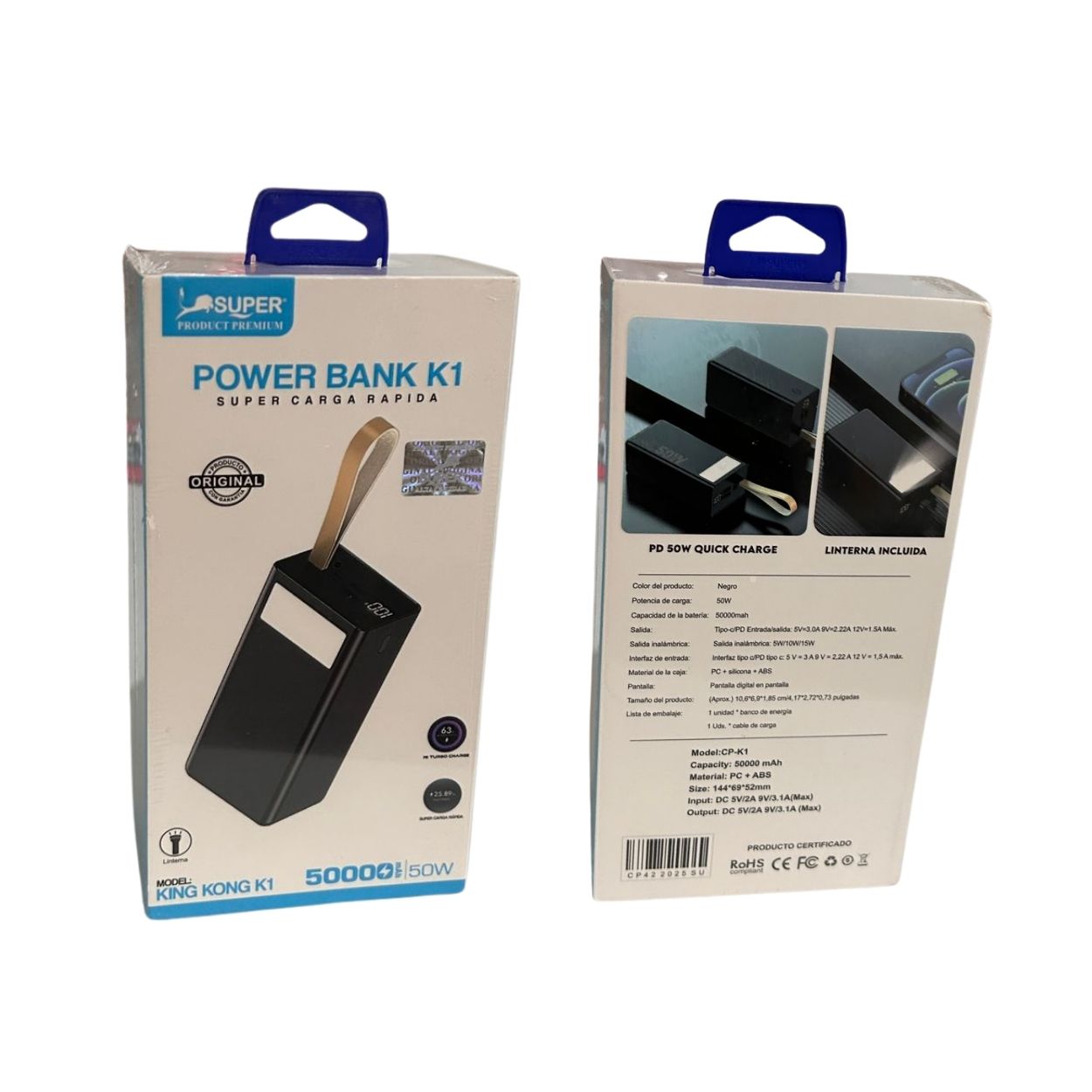POWER BANK 50000MAH CARGA RÁPIDA 50W KING KONG K1 + LINTERNA - 5