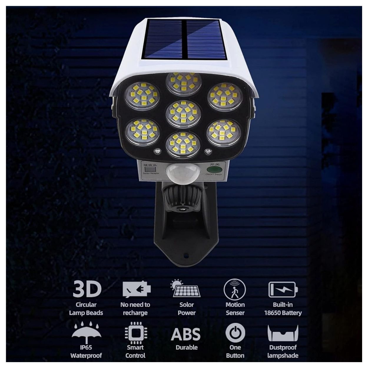 PACK X2 FOCOS SOLARES LED CON SENSOR DE MOVIMIENTO TIPO CÁMARA SEGURIDAD EXTERIOR - 4