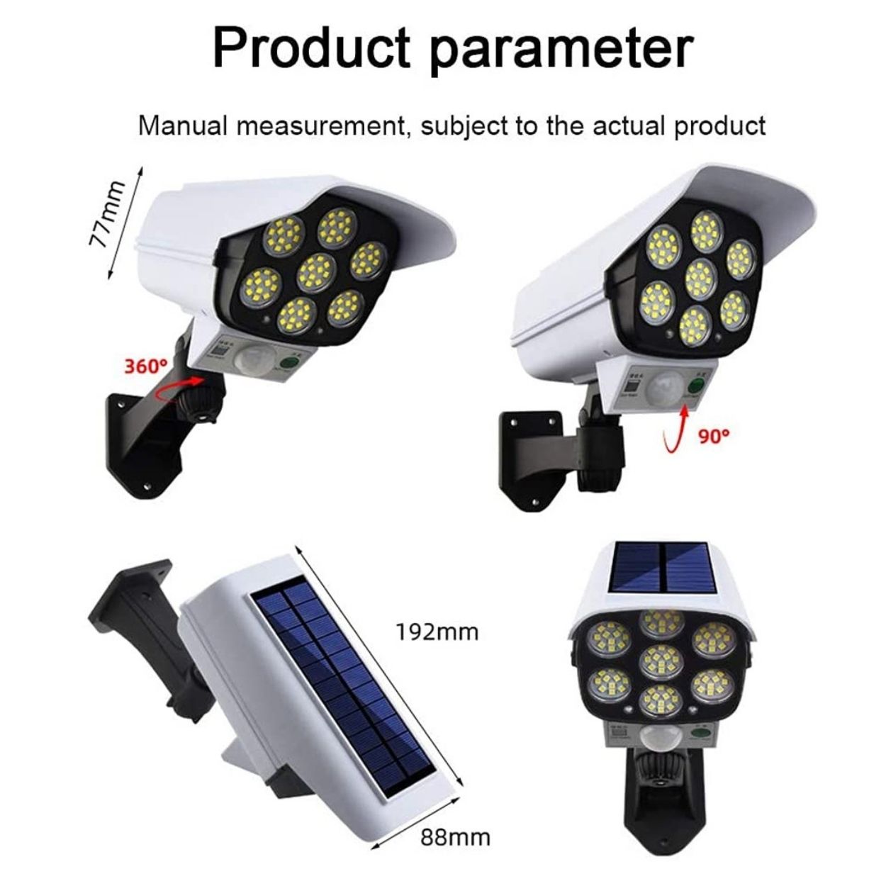 PACK X2 FOCOS SOLARES LED CON SENSOR DE MOVIMIENTO TIPO CÁMARA SEGURIDAD EXTERIOR - 6