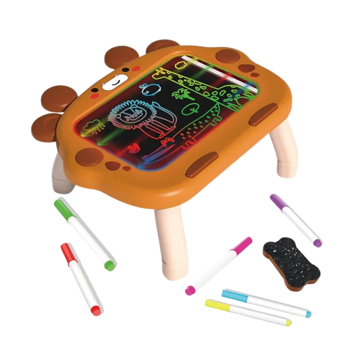PIZARRA MÁGICA CON LUZ LED PARA NIÑOS MESA DE DIBUJO FLUORESCENTE + PLUMONES - MARRÓN - 1