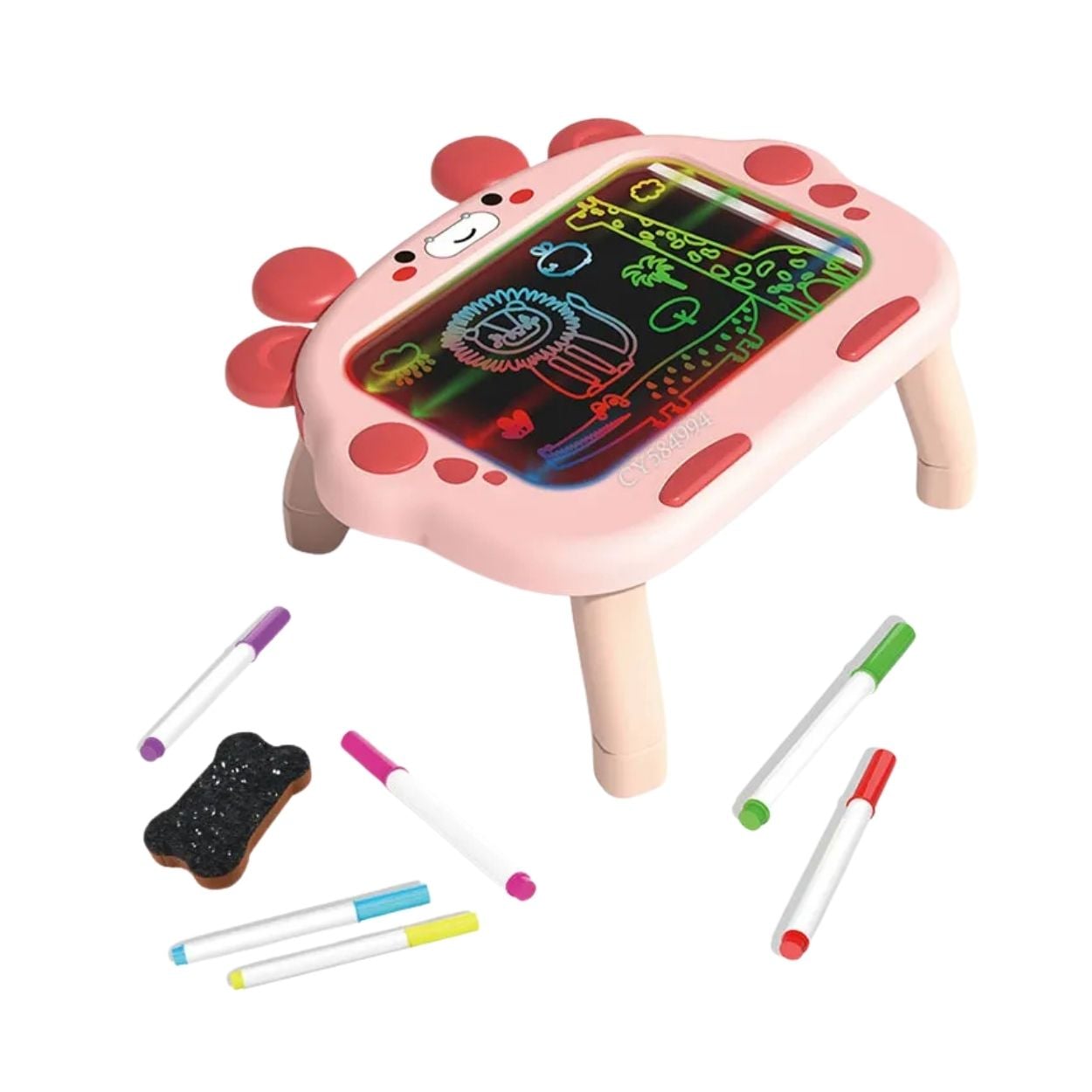 PIZARRA MÁGICA CON LUZ LED PARA NIÑOS MESA DE DIBUJO FLUORESCENTE + PLUMONES - ROSADA - 1