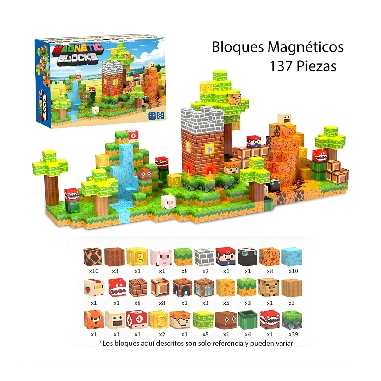 BLOQUES MAGNÉTICOS DE CONSTRUCCIÓN TIPO MINECRAFT - SET DE 137 PIEZAS - 5