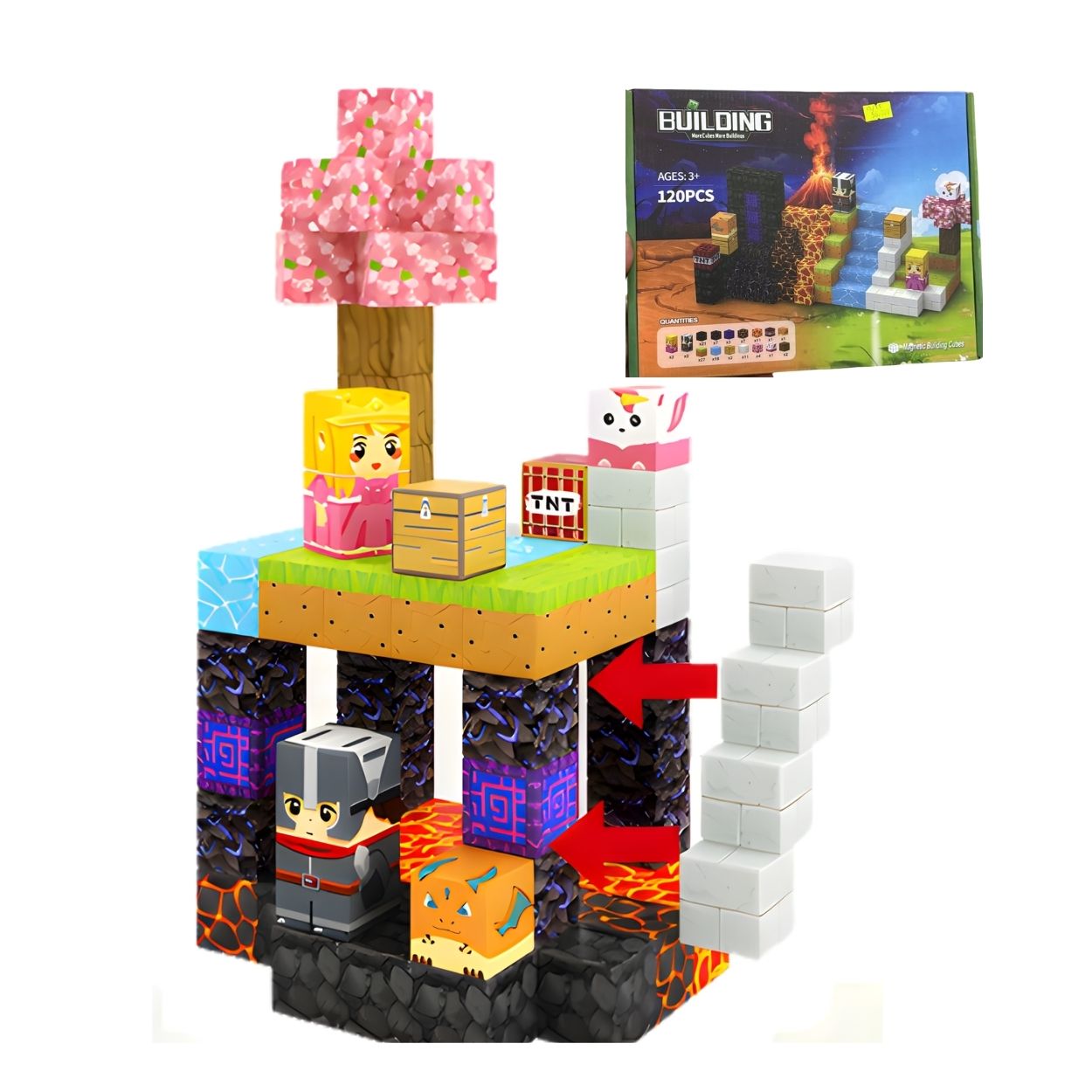 BLOQUES MAGNÉTICOS DE CONSTRUCCIÓN 120 PCS - MUNDO FANTASÍA DE PRINCESAS Y DRAGONES - 2