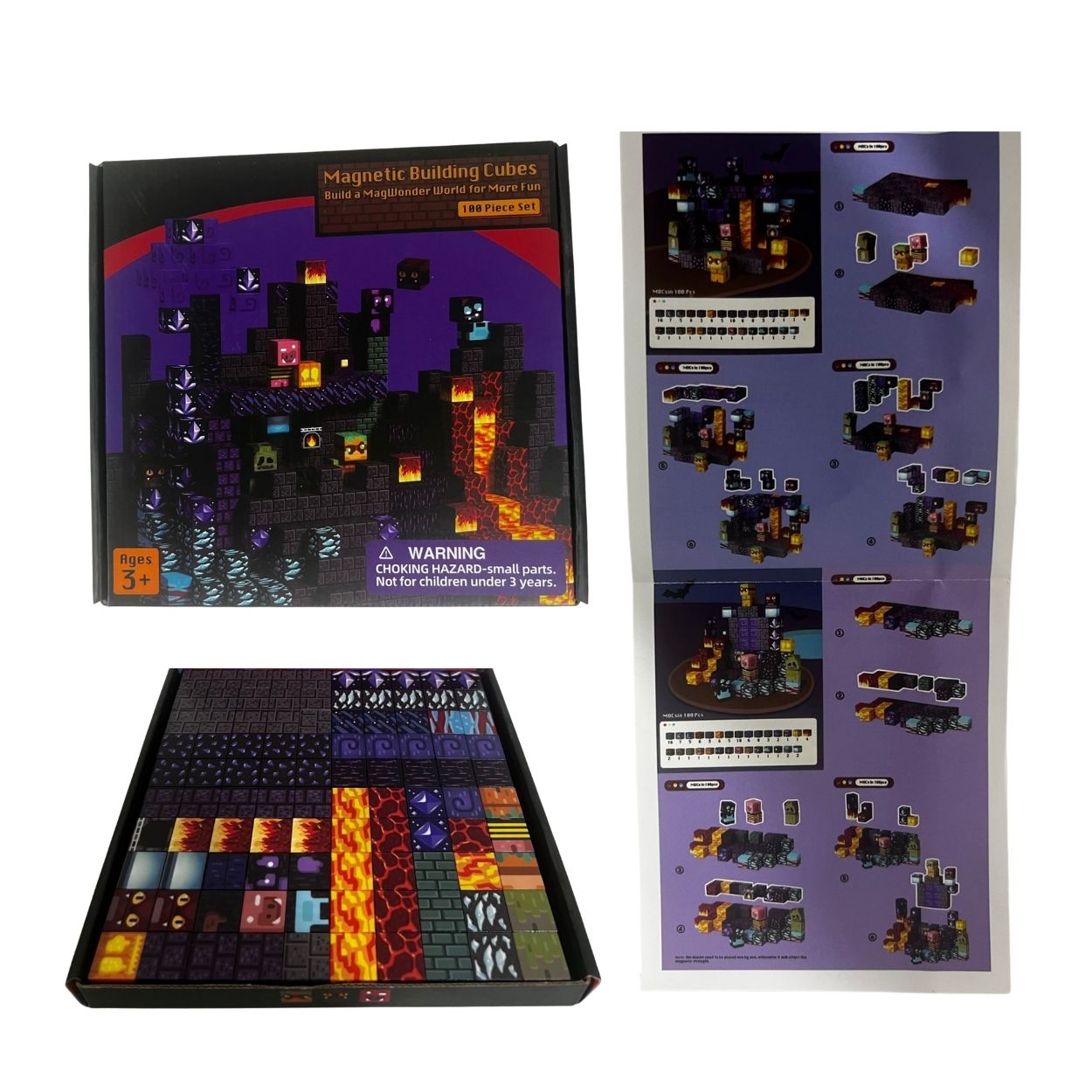 SET DE BLOQUES MAGNÉTICOS 100 PZAS DISEÑO MUNDO DE LAVA Y PIEDRA PARA NIÑOS - 1