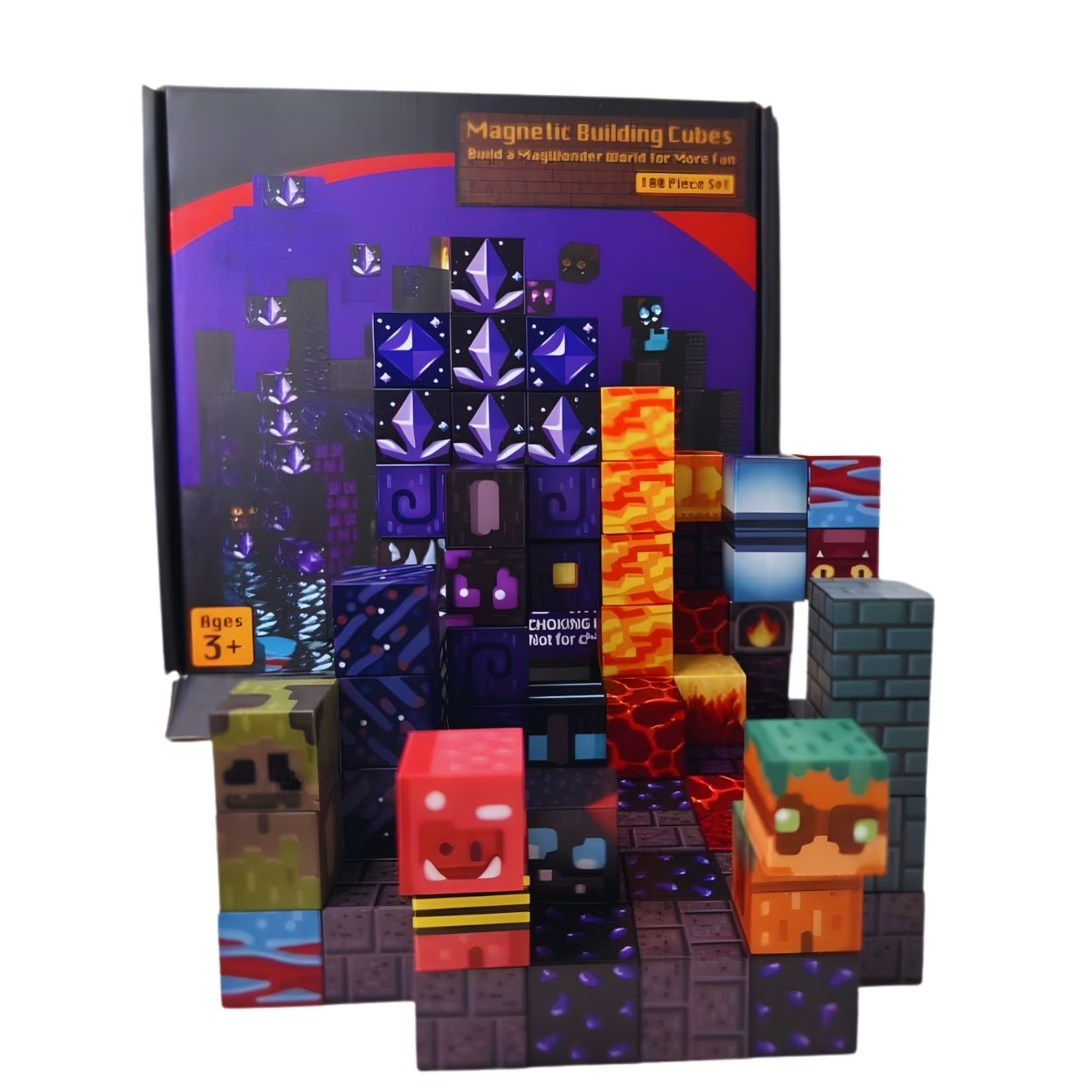 SET DE BLOQUES MAGNÉTICOS 100 PZAS DISEÑO MUNDO DE LAVA Y PIEDRA PARA NIÑOS - 3