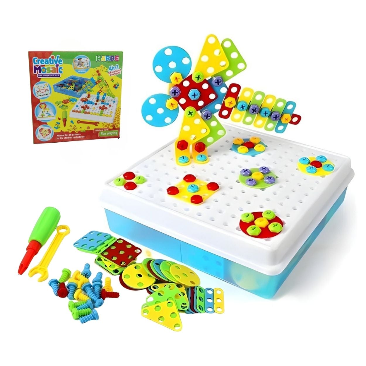 SET DE HERRAMIENTAS Y MOSAICOS PARA NIÑOS - ROMPECABEZAS CREATIVO 3D STEM - 1