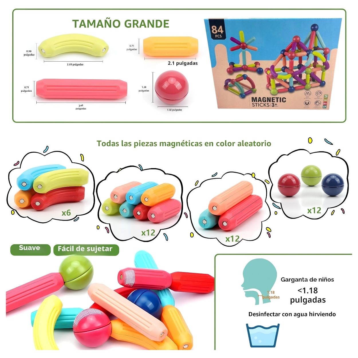 BLOQUES MAGNÉTICOS CONSTRUCCIÓN 3D 84 PCS JUGUETE MONTESSORI - 2