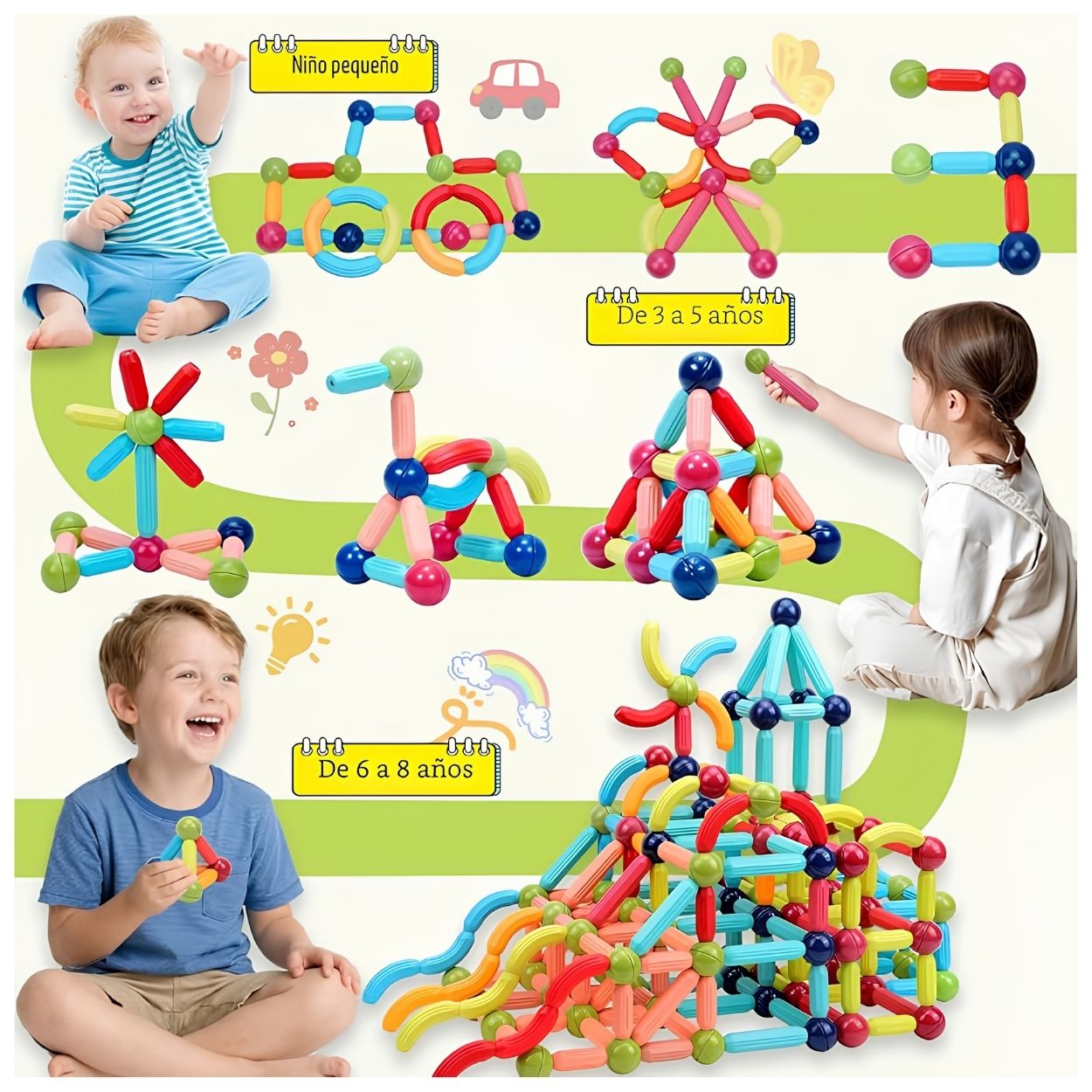 BLOQUES MAGNÉTICOS CONSTRUCCIÓN 3D 84 PCS JUGUETE MONTESSORI - 3