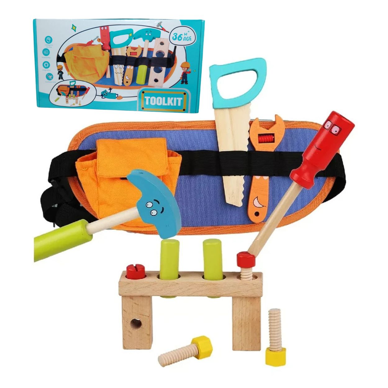 KIT CINTURON HERRAMIENTAS DE MADERA - JUEGO EDUCATIVO DE ROLES - 1