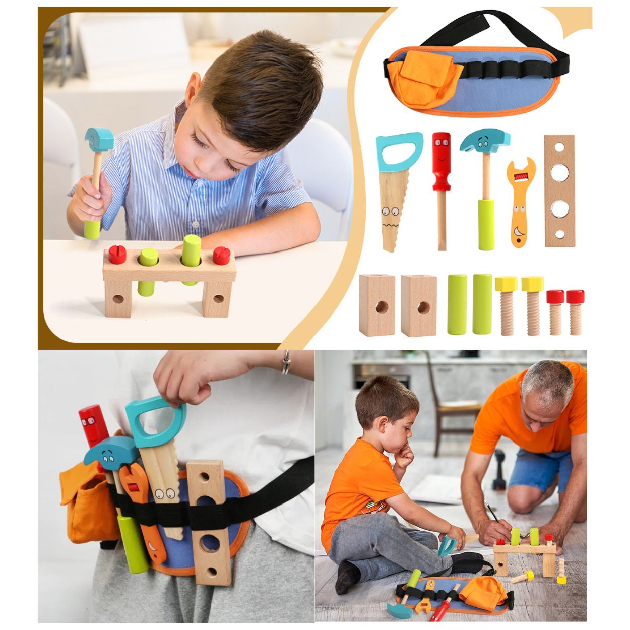KIT CINTURON HERRAMIENTAS DE MADERA - JUEGO EDUCATIVO DE ROLES - 3
