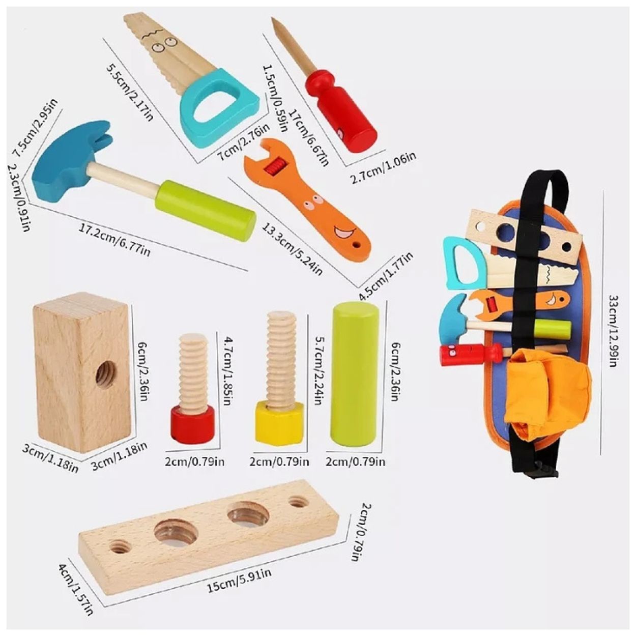 KIT CINTURON HERRAMIENTAS DE MADERA - JUEGO EDUCATIVO DE ROLES - 4