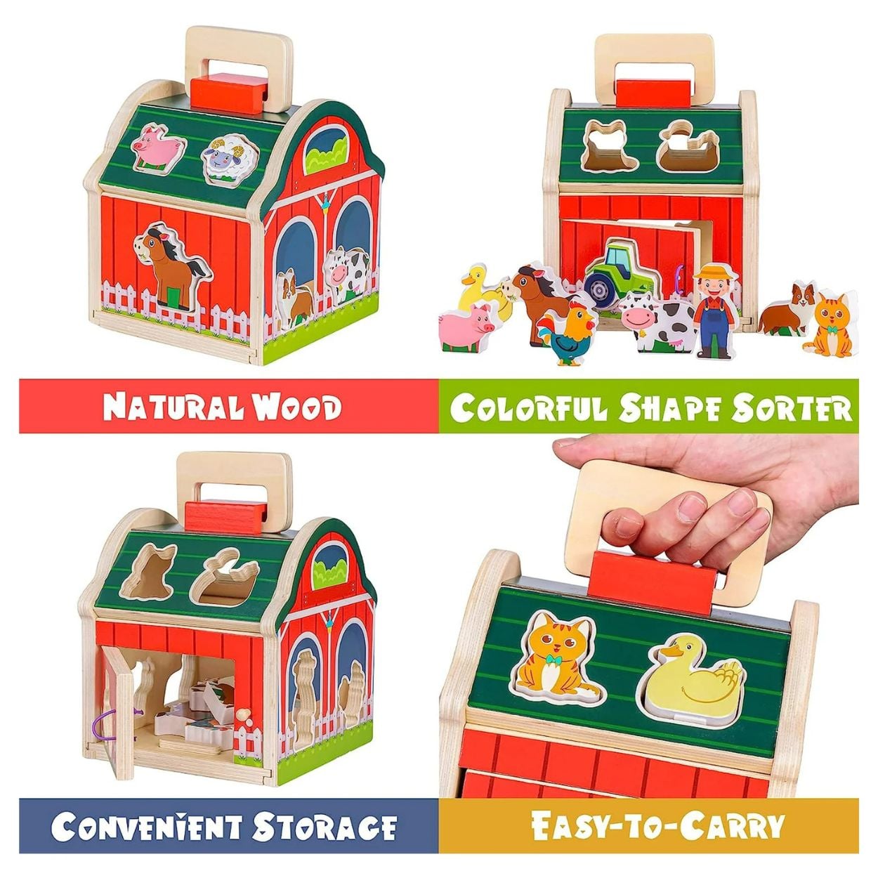JUGUETE MONTESSORI DE MADERA GRANJA CON ANIMALES - GRANERO CLASIFICADOR DE FORMAS - 2