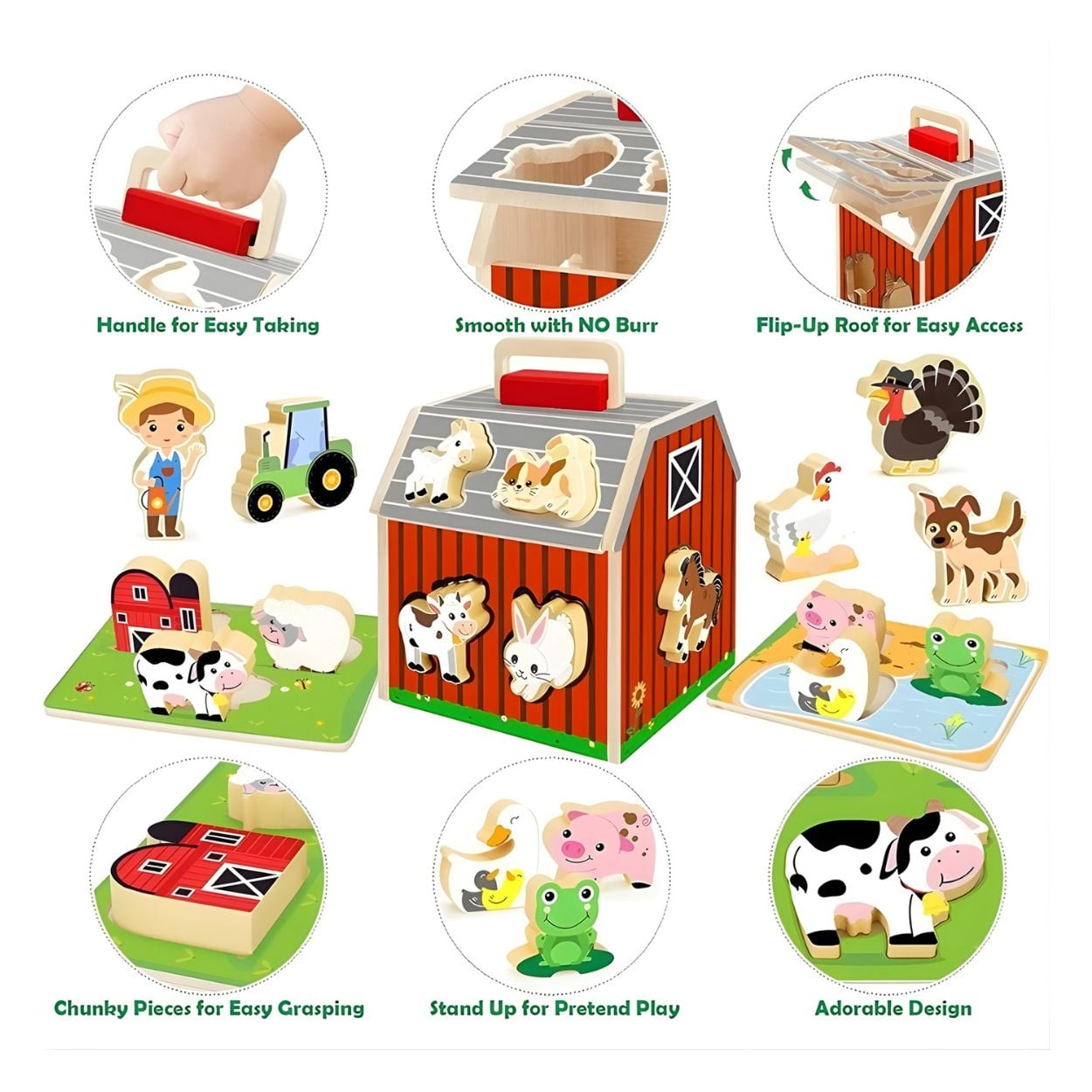 SET DE GRANJA DE MADERA MONTESSORI CUBO DE ACTIVIDADES Y PUZZLE DE ANIMALES - 2