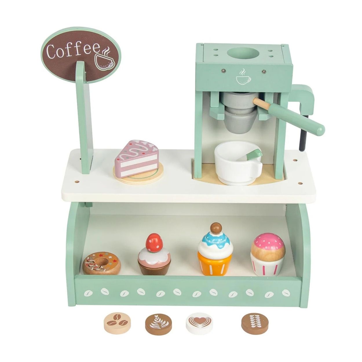 SET CAFETERÍA CON ACCESORIOS Y DULCES DE JUGUETE DE MADERA MONTESSORI - 1