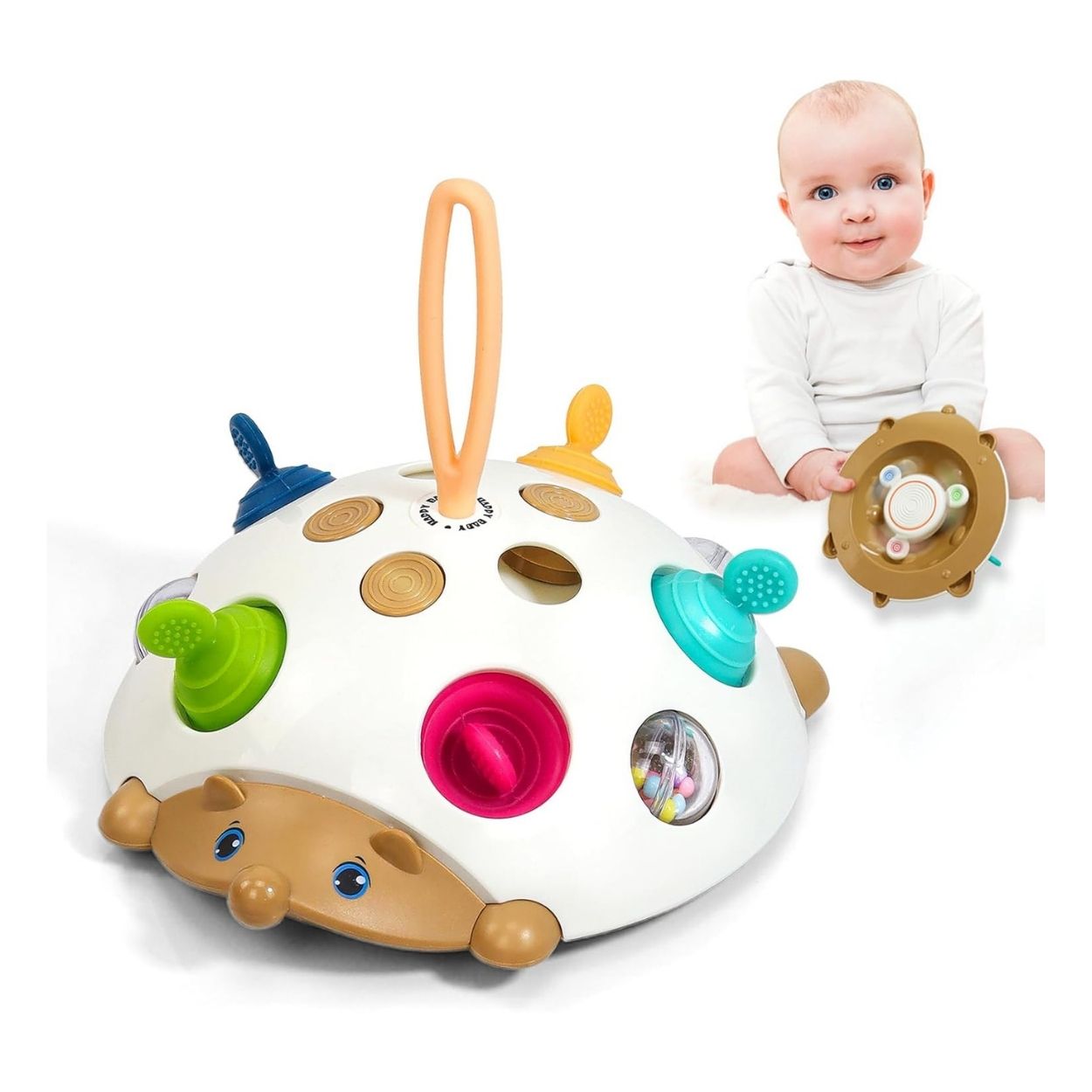 JUGUETE SENSORIAL MONTESSORI ERIZO 4 EN 1 PARA - MORDEDOR Y SONAJA BEBÉ - 1