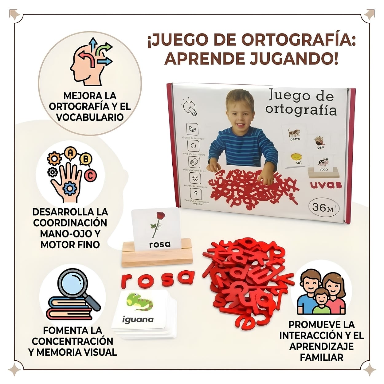 JUEGO DE ORTOGRAFÍA Y LECTOESCRITURA EN ESPAÑOL PARA NIÑOS - MADERA MONTESSORI - 2