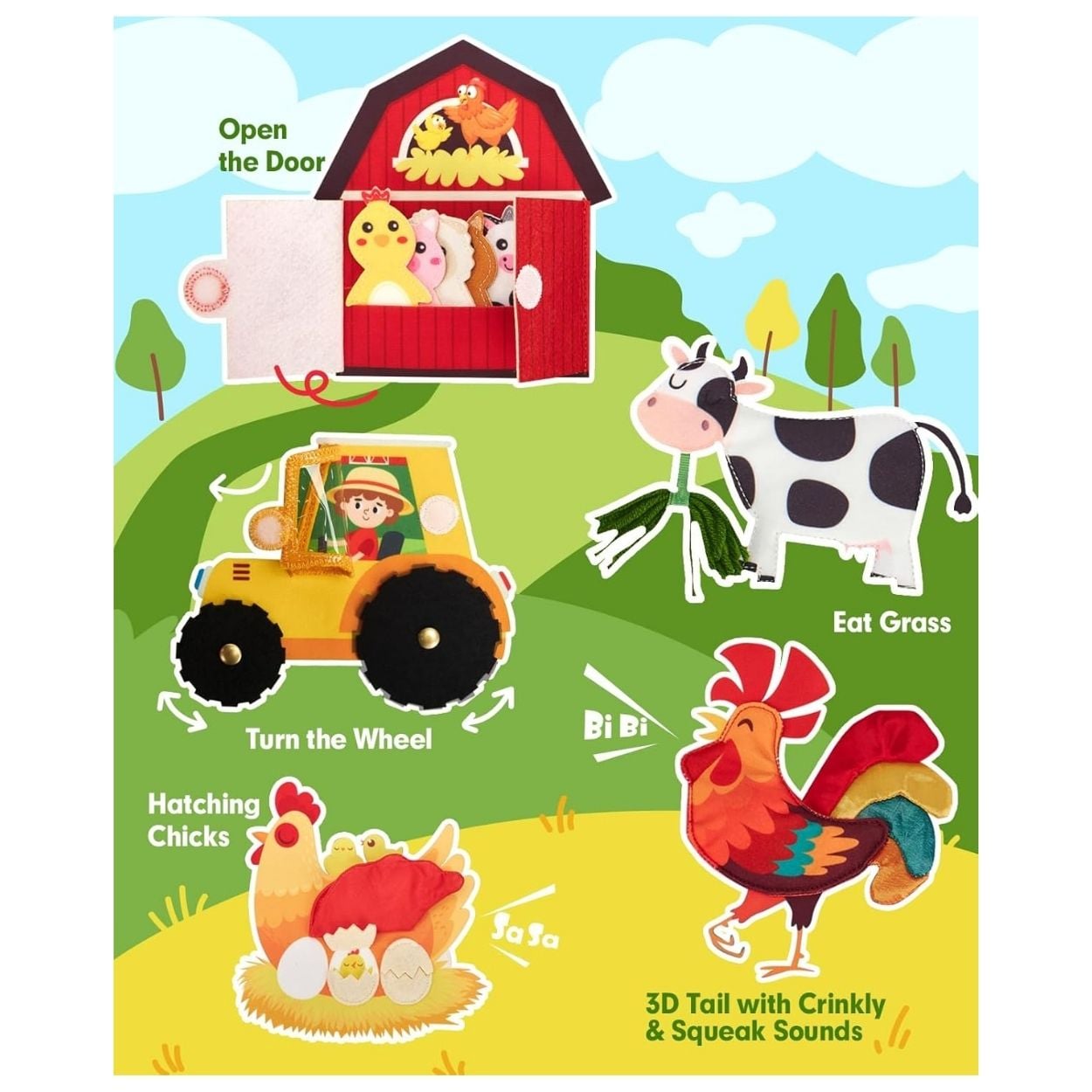 JUEGO SENSORIAL MI PRIMER LIBRO DE GRANJA DIDÁCTICO CON TÍTERES DE DEDO - 4