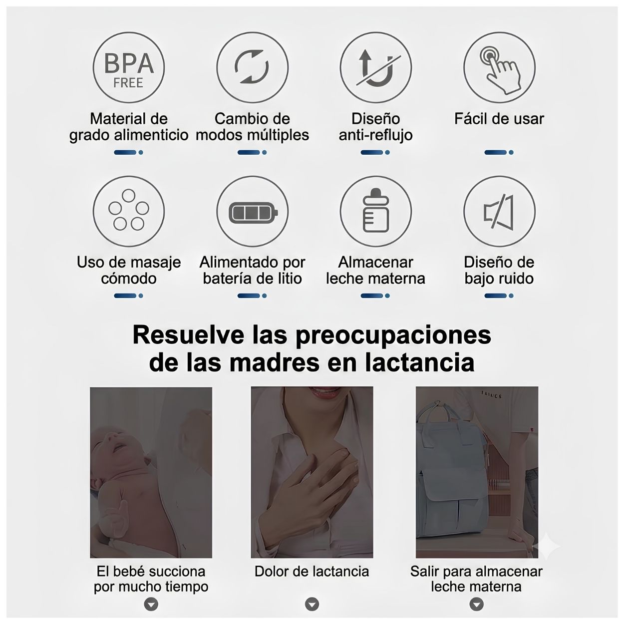 EXTRACTOR DE LECHE PORTÁTIL ELÉCTRICO DOBLE RECARGABLE USB - 9 NIVELES - 6