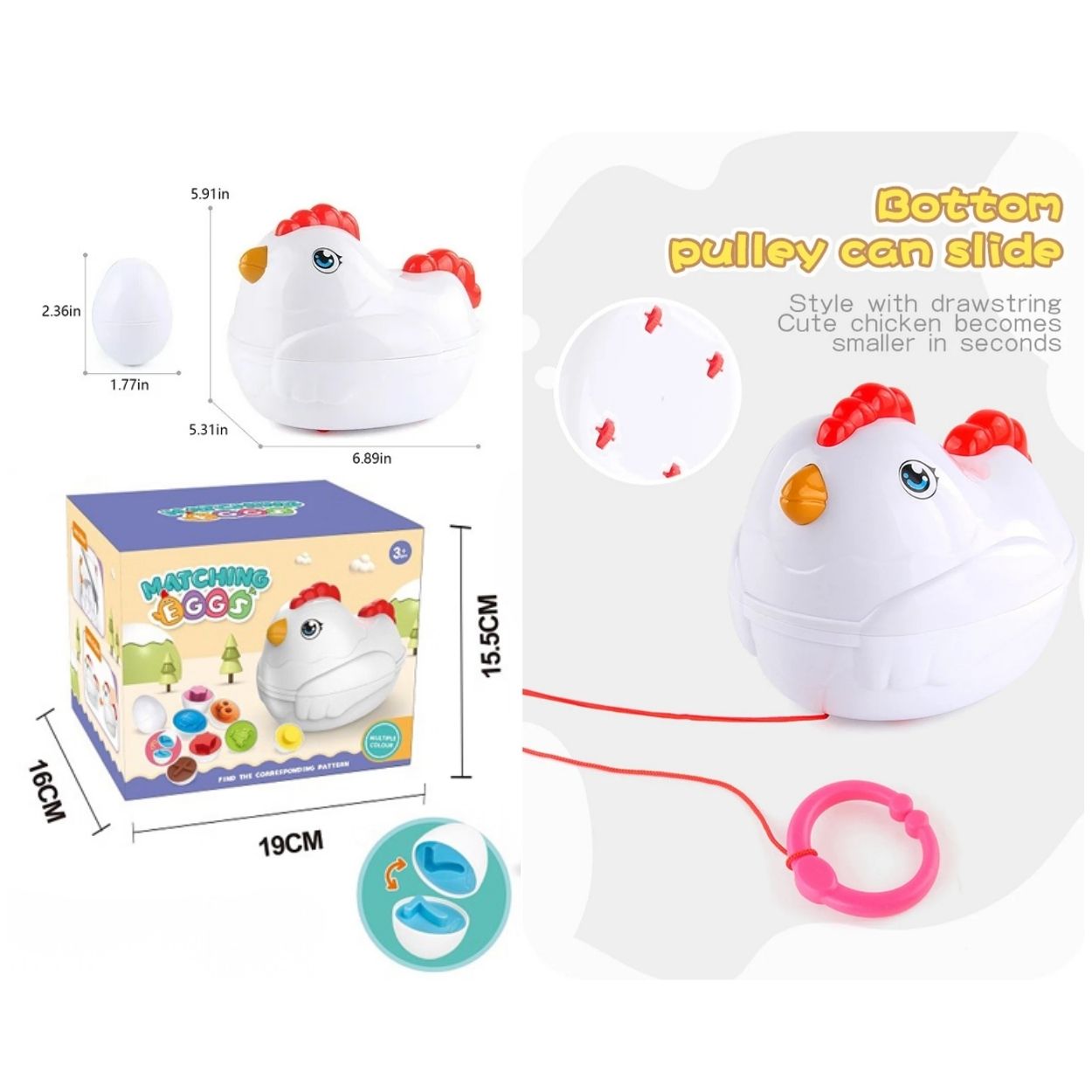 GALLINITA JUGUETE DE ENCAJE MONTESSORI HUEVOS CON NÚMEROS Y FORMAS - 2