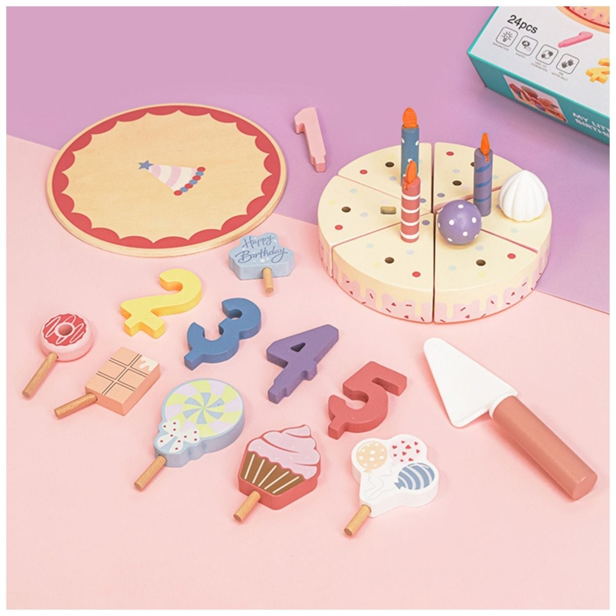 TORTA DE CUMPLEAÑOS PARA CORTAR JUGUETE DIDÁCTICO MONTESSORI 24 PZAS - 5