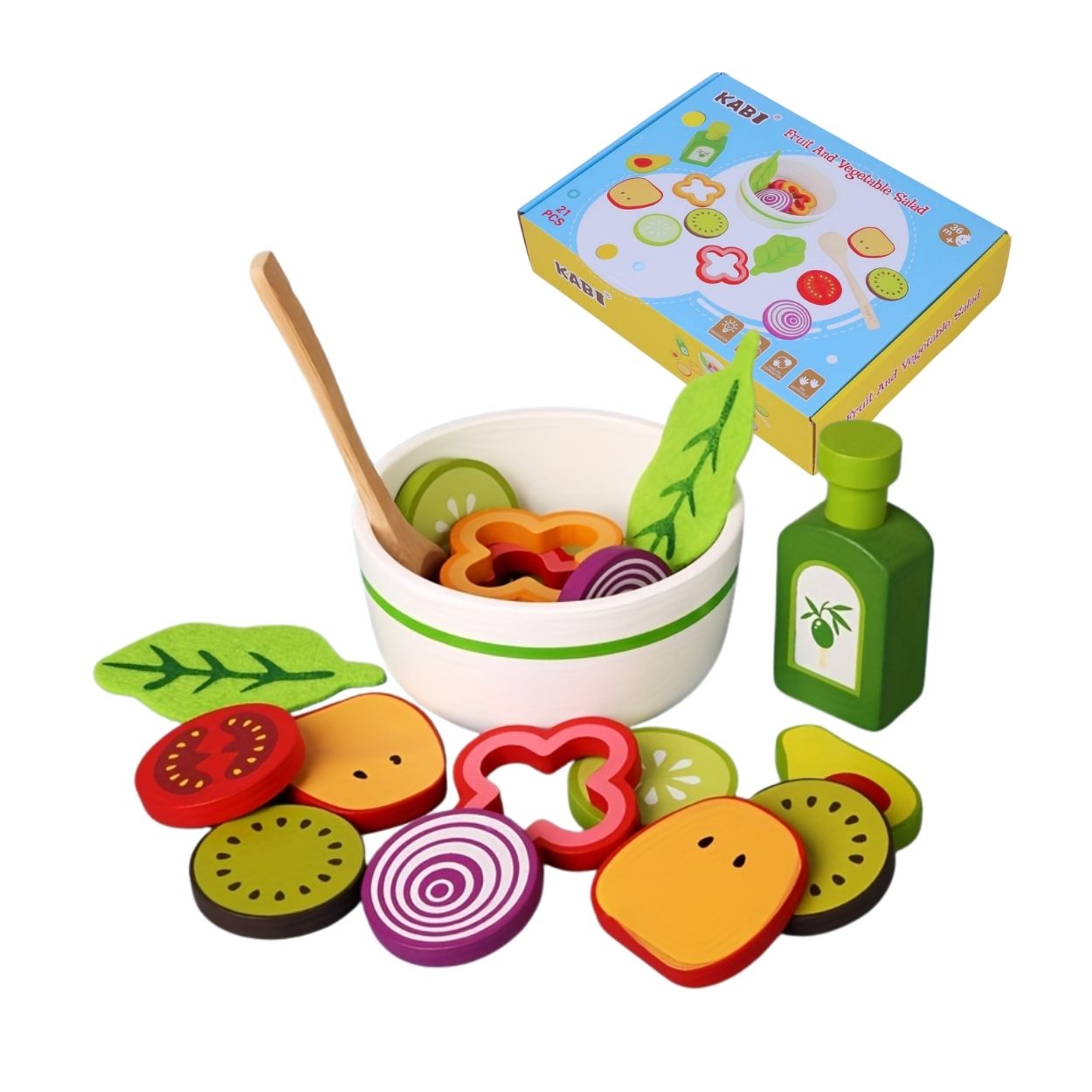 KIT DIDÁCTICO ENSALADA SALUDABLE 21 PZS DE MADERA - JUEGO DE COCINA PARA NIÑOS - 1