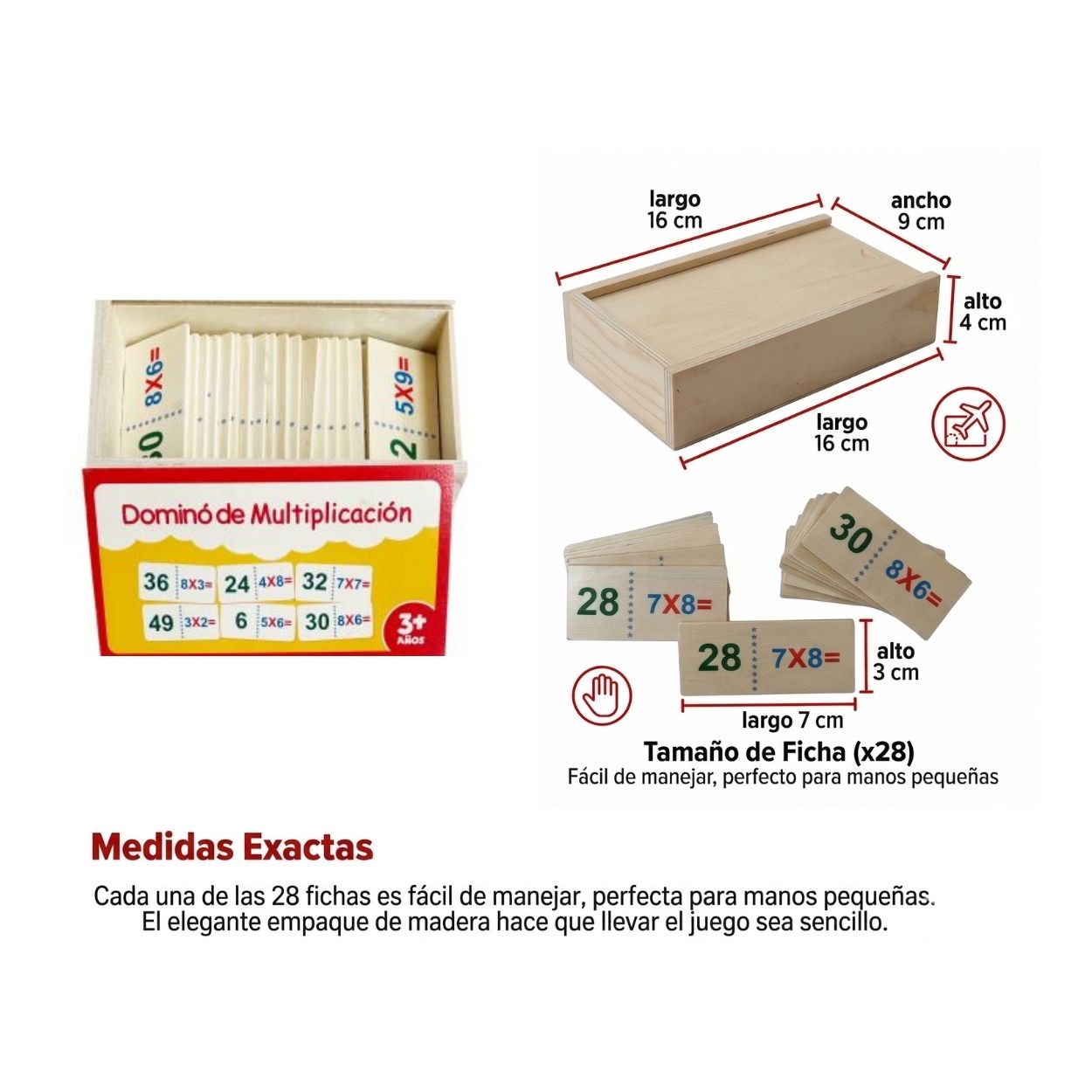 JUEGO DE MESA EDUCATIVO DOMINÓ MULTIPLICACIONES 28 PIEZAS MADERA - 4