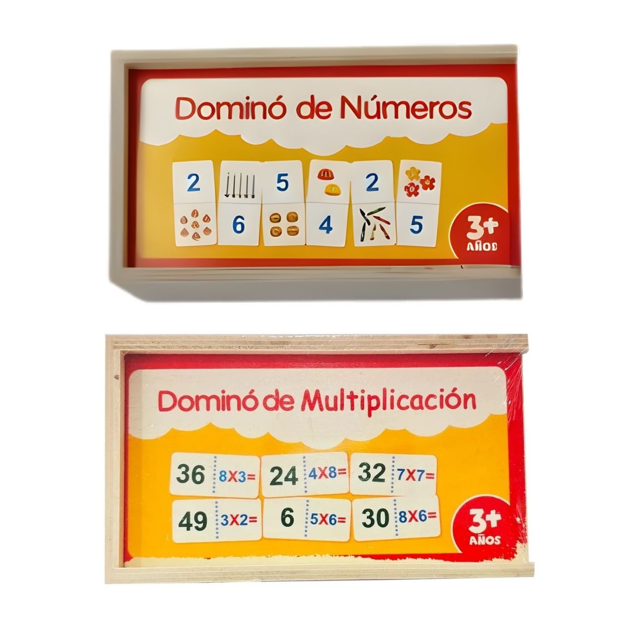 PACK X2 DOMINÓ DIDÁCTICO DE MADERA NÚMEROS Y MULTIPLICACIÓN MONTESSORI - 1