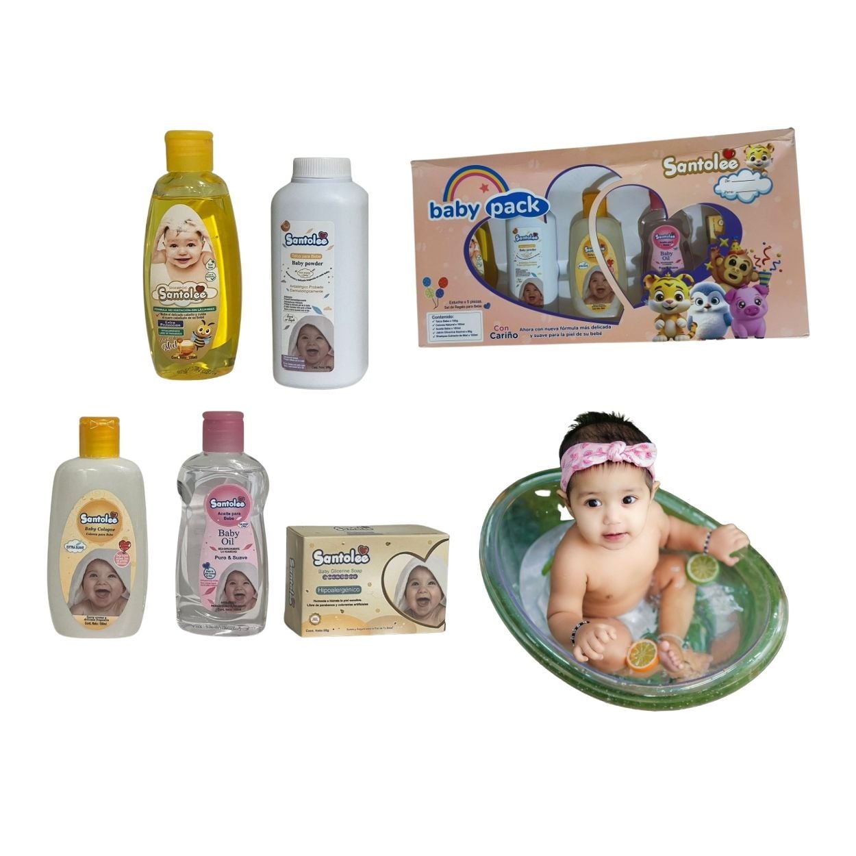 KIT DE ASEO PARA BEBÉ SANTOLEE BABY PACK X 5 PZS CUIDADO COMPLETO - NIÑA - 1