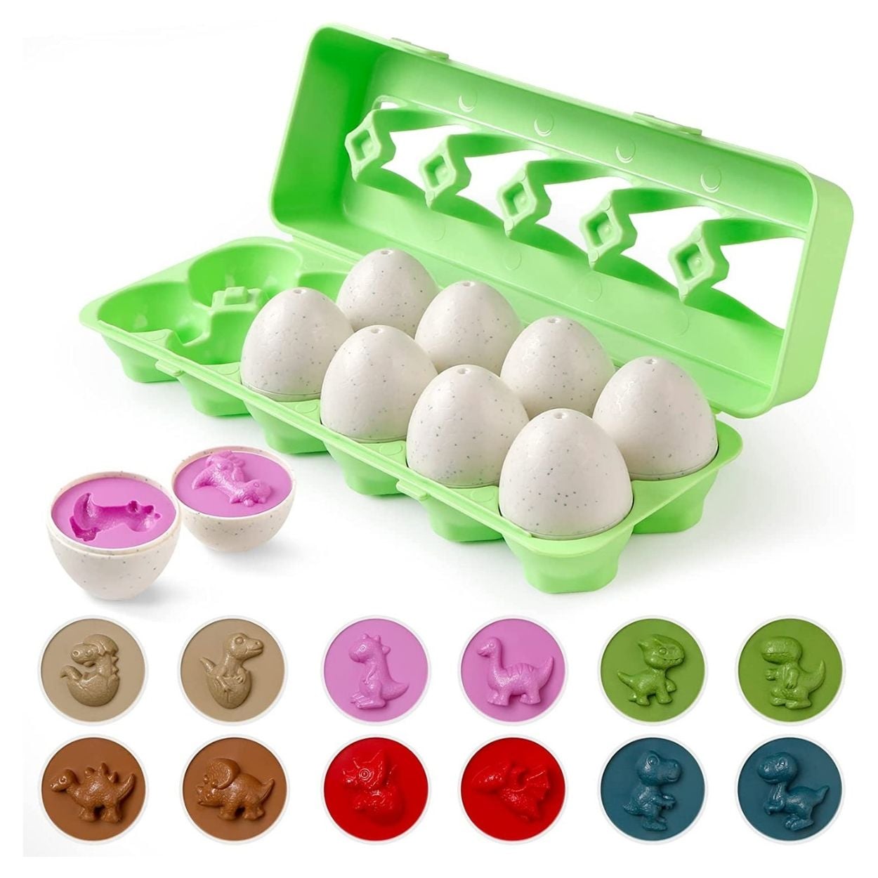 SET HUEVOS DE DINOSAURIO JUGUETE DIDÁCTICO ENCAJE Y COLOR 12 PZS - 1
