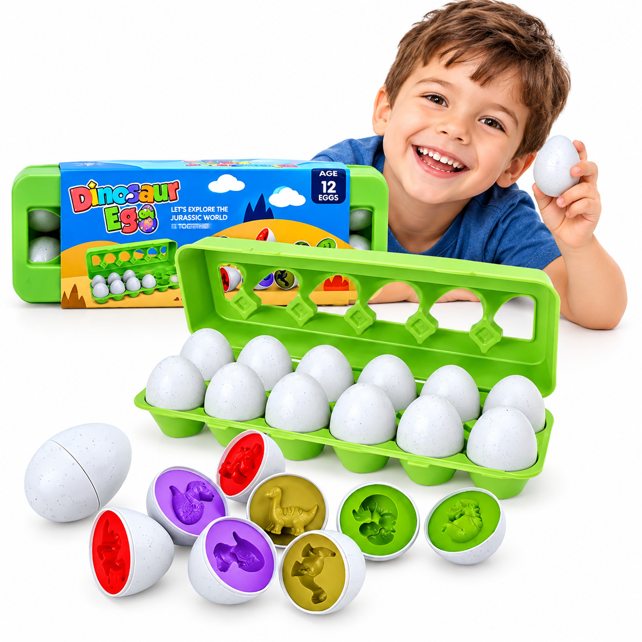 SET HUEVOS DE DINOSAURIO JUGUETE DIDÁCTICO ENCAJE Y COLOR 12 PZS - 1