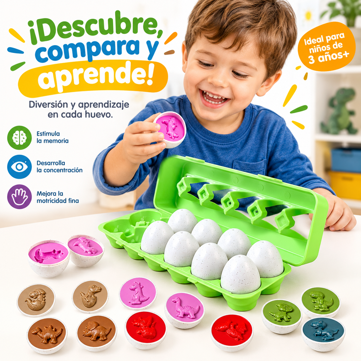 SET HUEVOS DE DINOSAURIO JUGUETE DIDÁCTICO ENCAJE Y COLOR 12 PZS - 2