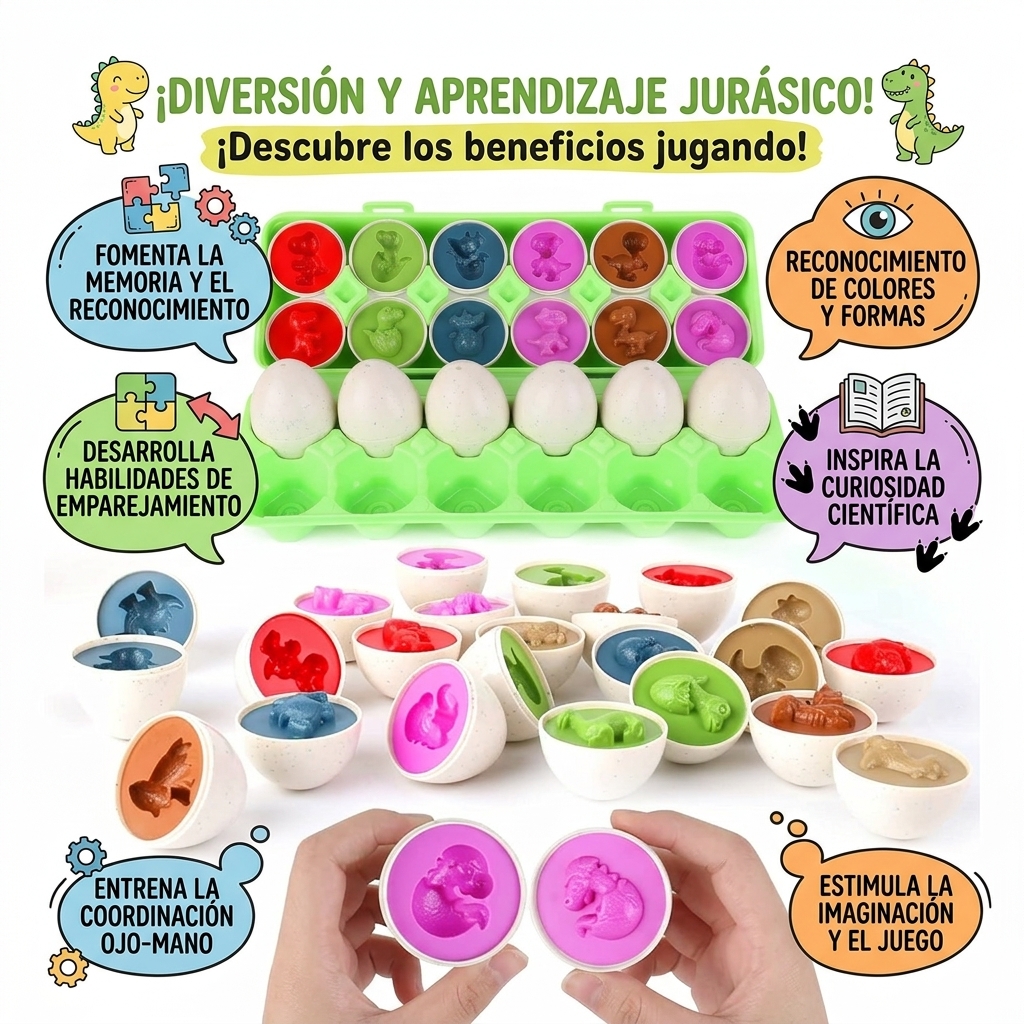 SET HUEVOS DE DINOSAURIO JUGUETE DIDÁCTICO ENCAJE Y COLOR 12 PZS - 6