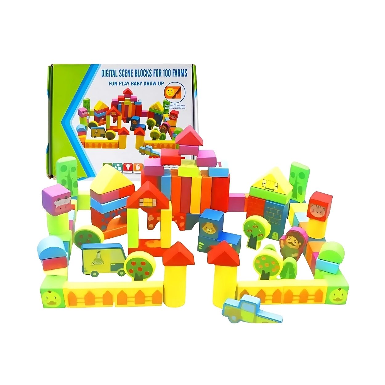 BLOQUES DE MADERA MONTESSORI 100 PIEZAS CIUDAD Y GRANJA DIDÁCTICO - 1