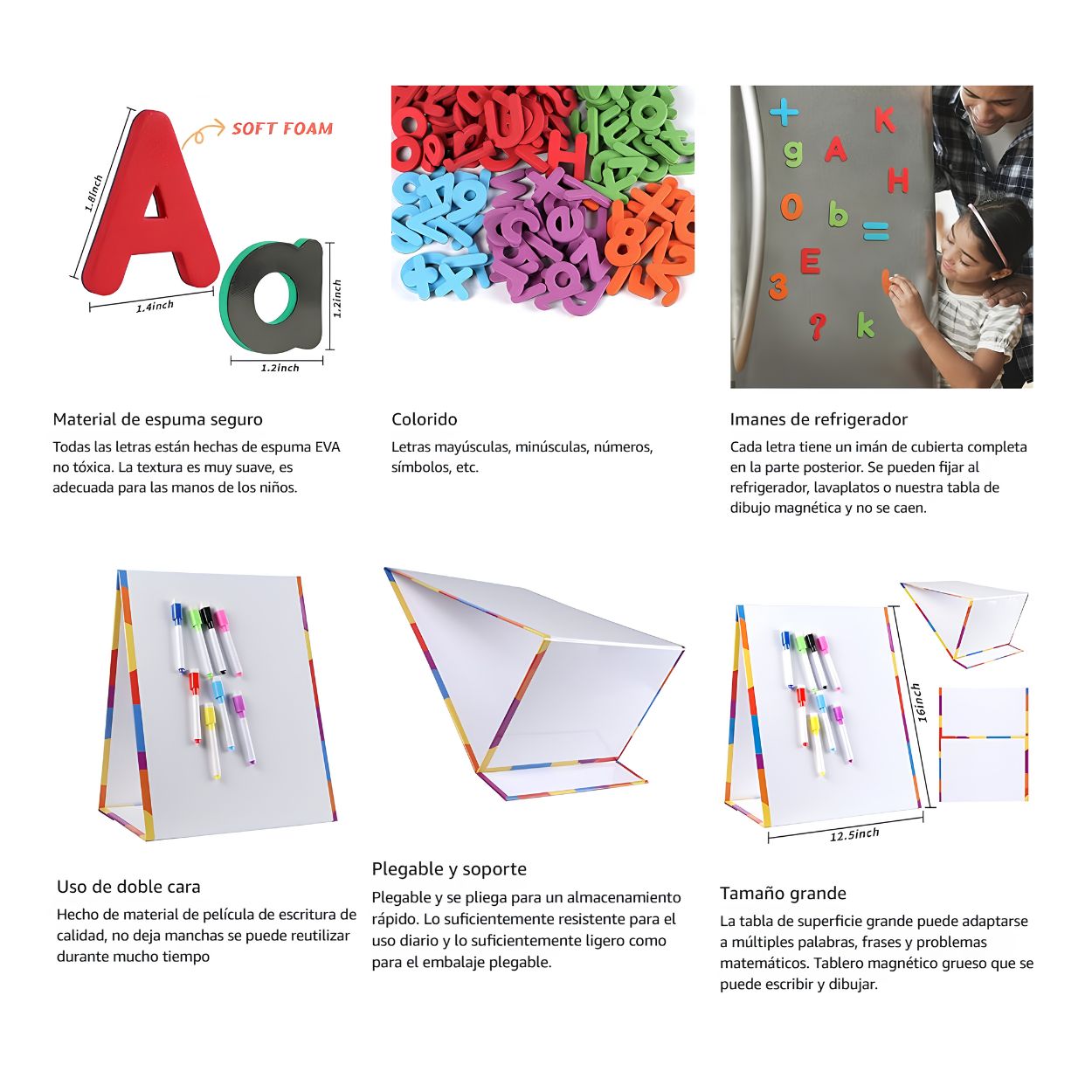 SET PIZARRA DOBLE CARA MAGNÉTICA DIDÁCTICA PARA NIÑOS + 259 LETRAS Y NÚMEROS - 2