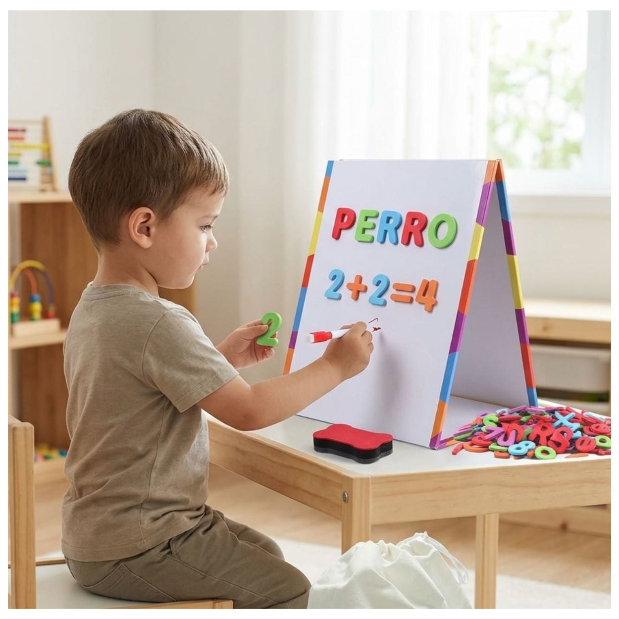 SET PIZARRA DOBLE CARA MAGNÉTICA DIDÁCTICA PARA NIÑOS + 259 LETRAS Y NÚMEROS - 4
