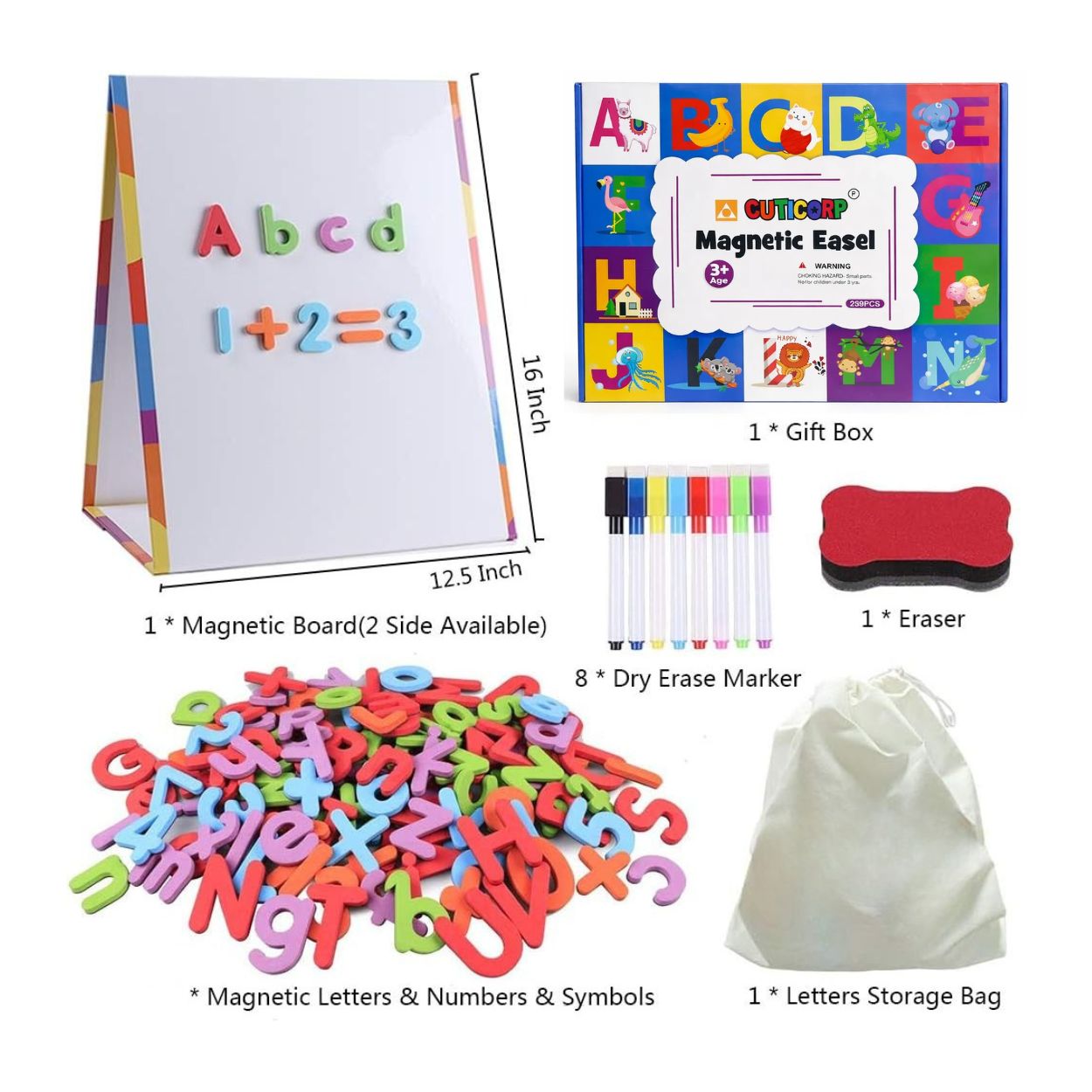 SET PIZARRA DOBLE CARA MAGNÉTICA DIDÁCTICA PARA NIÑOS + 259 LETRAS Y NÚMEROS - 5