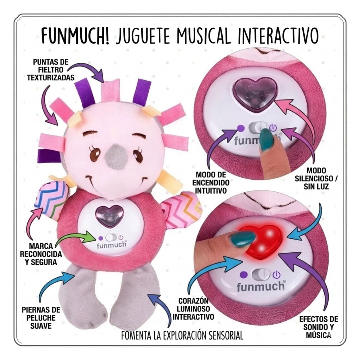 PELUCHE DE APEGO CON LUCES Y SONIDO PARA BEBÉ NIÑA - FUNMUCH AMIGO MUSICAL - 2
