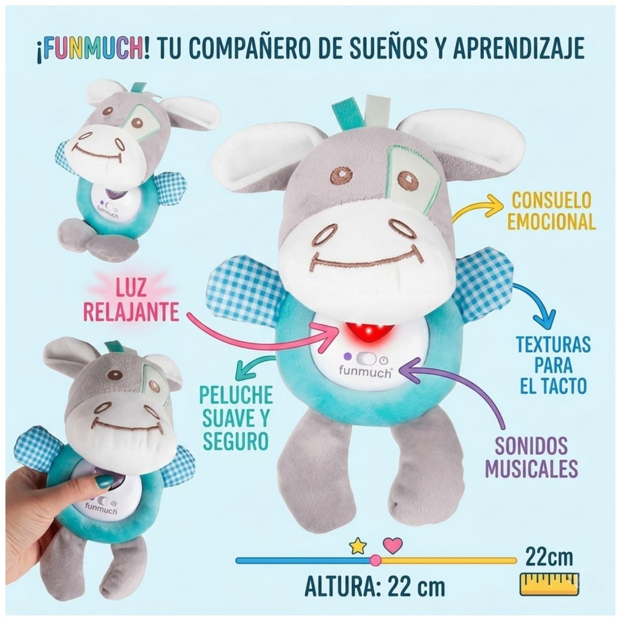 PELUCHE DE APEGO CON LUCES Y SONIDO PARA BEBÉ NIÑO - FUNMUCH AMIGO MUSICAL - 2