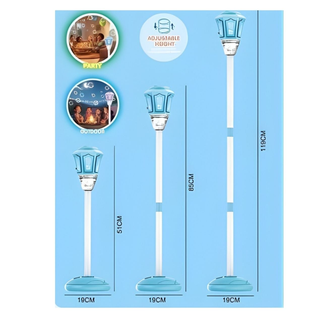 JUGUETE MÁQUINA DE BURBUJAS INFANTIL PORTÁTIL CON ALTURA AJUSTABLE Y BATERÍA RECARGABLE - CELESTE - 2