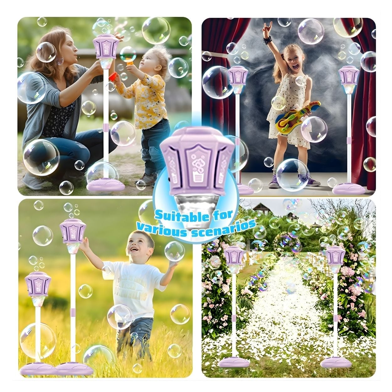 JUGUETE MÁQUINA DE BURBUJAS INFANTIL PORTÁTIL CON ALTURA AJUSTABLE Y BATERÍA RECARGABLE - CELESTE - 5