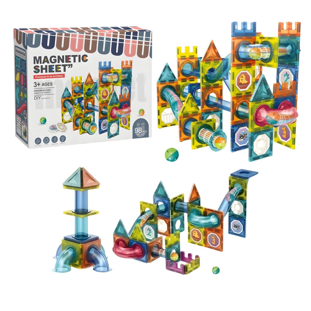 JUEGO DIDÁCTICO MAGNÉTICO MONTESSORI 98 PIEZAS - CONSTRUCCIÓN Y PISTA DINÁMICA - 1