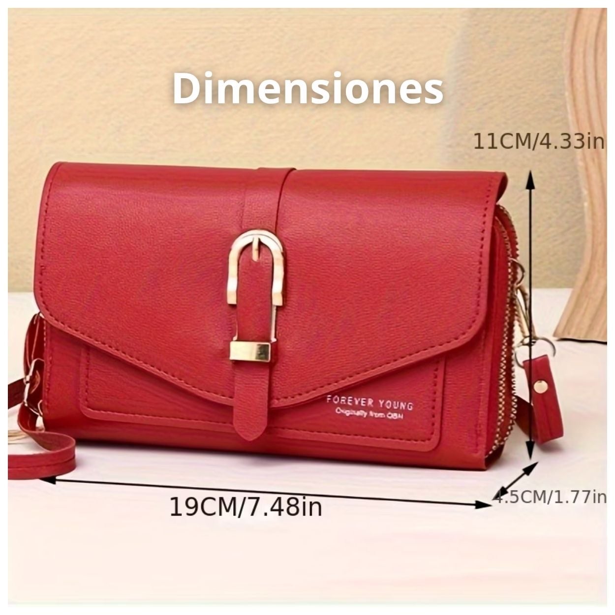 CARTERA DE MANO CELESTE TIPO BILLETERA CON CORREA DESMONTABLE + PERFUME 35ML GRATIS - 3