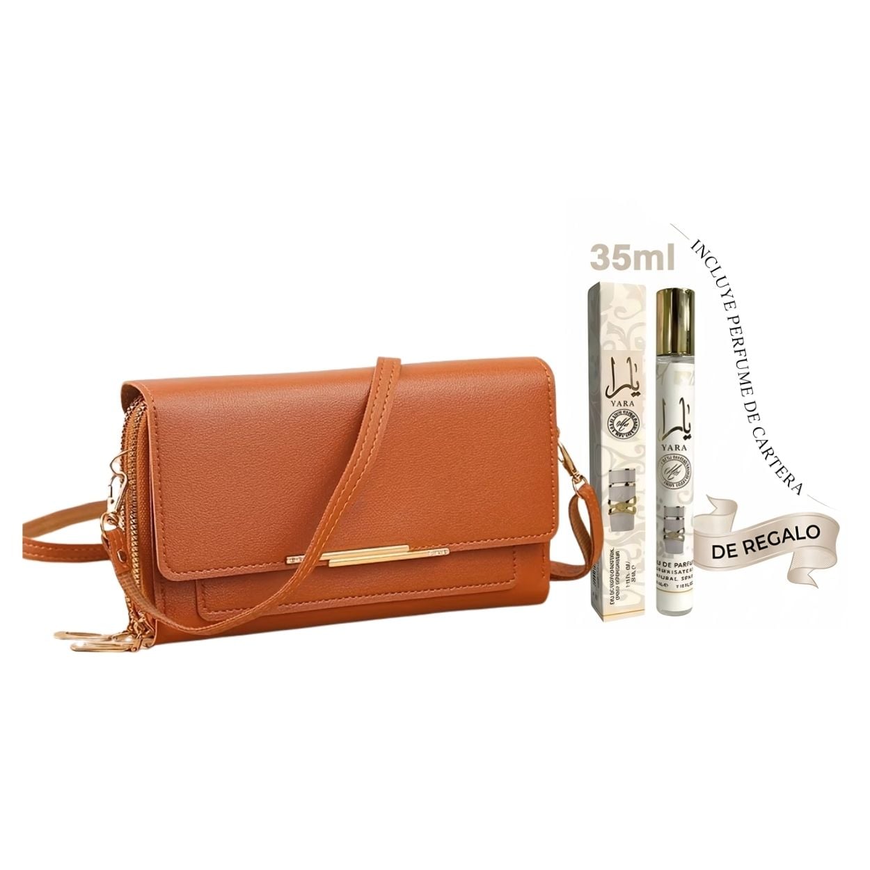 CARTERA MORRAL BANDOLERA CAMEL PARA MUJER + REGALO PERFUME 35ML - 1