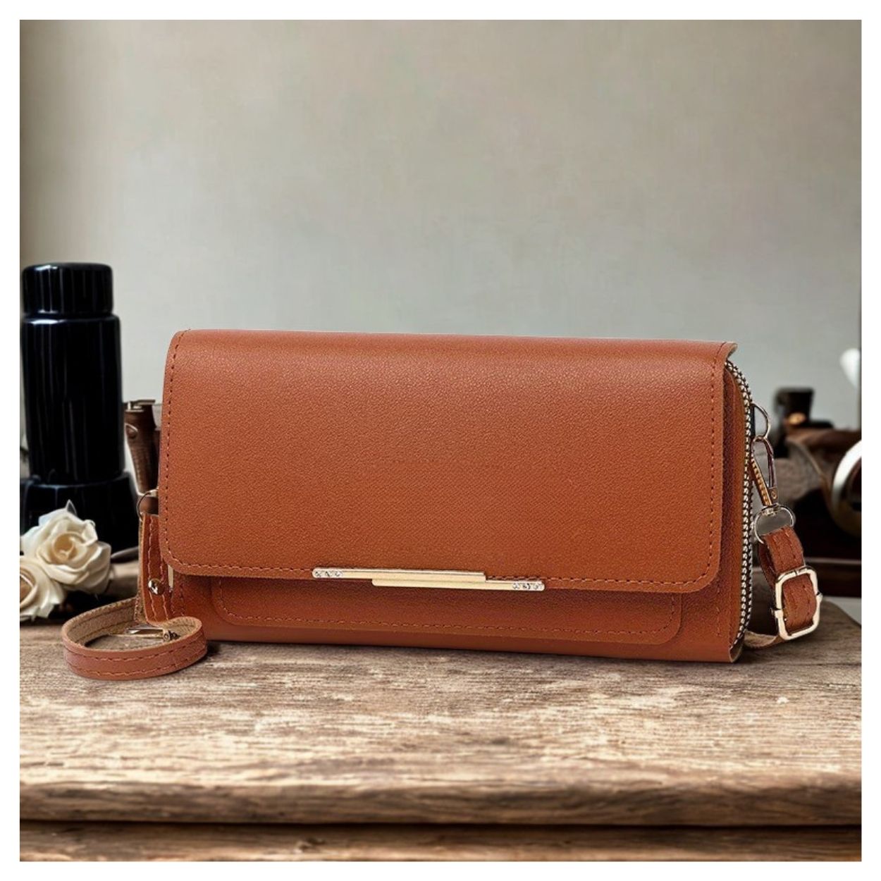 CARTERA MORRAL BANDOLERA CAMEL PARA MUJER + REGALO PERFUME 35ML - 4