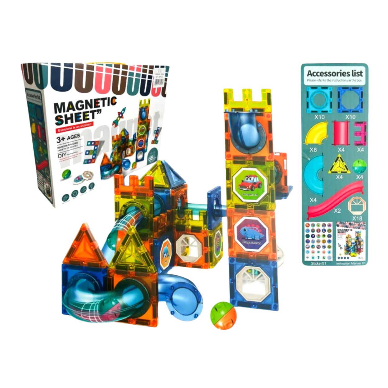 BLOQUES MAGNÉTICOS DE CONSTRUCCIÓN 3D PISTA DE CARRERAS 68 PZS - JUGUETE EDUCATIVO NIÑOS - 1