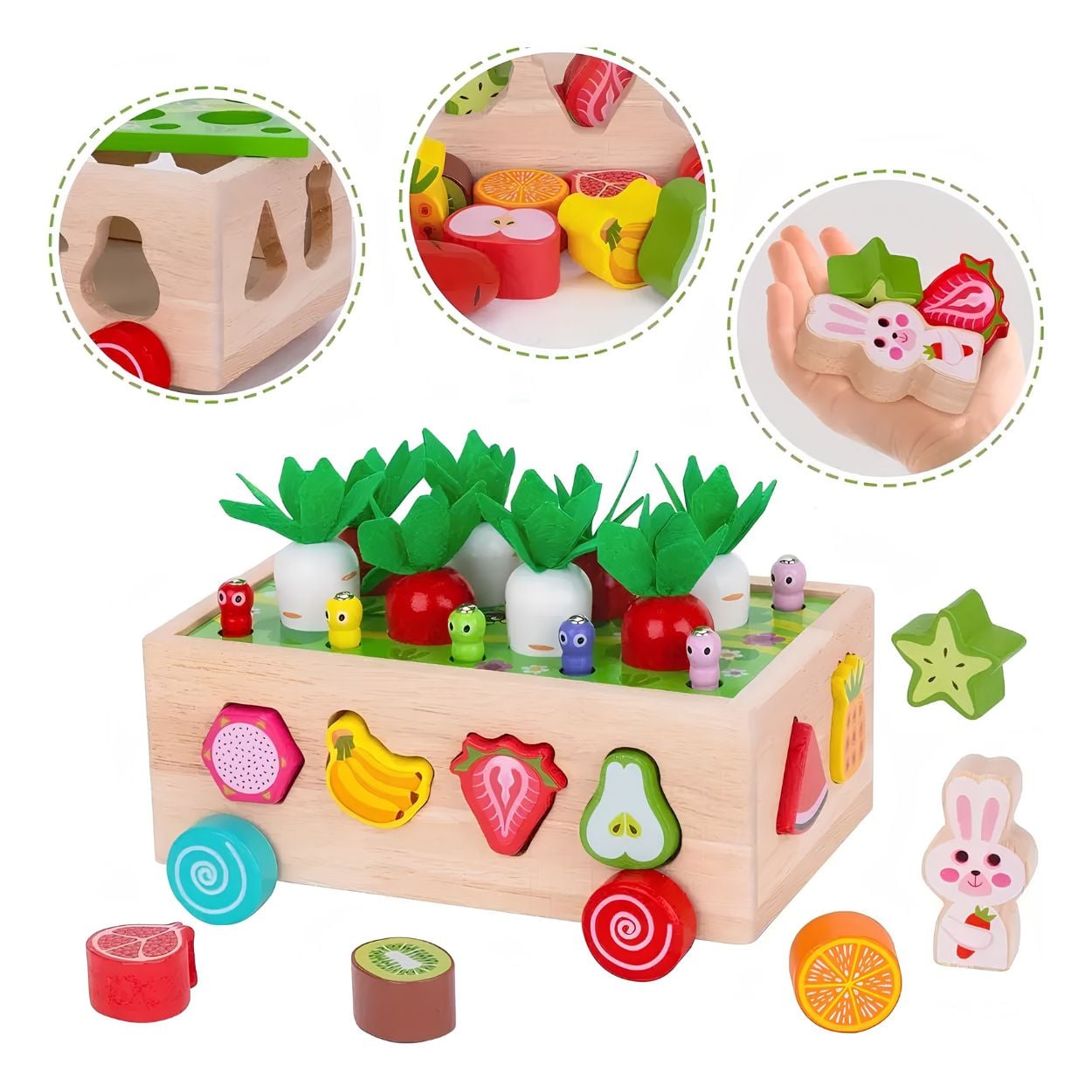 CARRITO DE MADERA DE ENCAJE DE FRUTAS Y ZANAHORIAS - JUEGO DIDÁCTICO PARA BEBÉS Y NIÑOS - 1