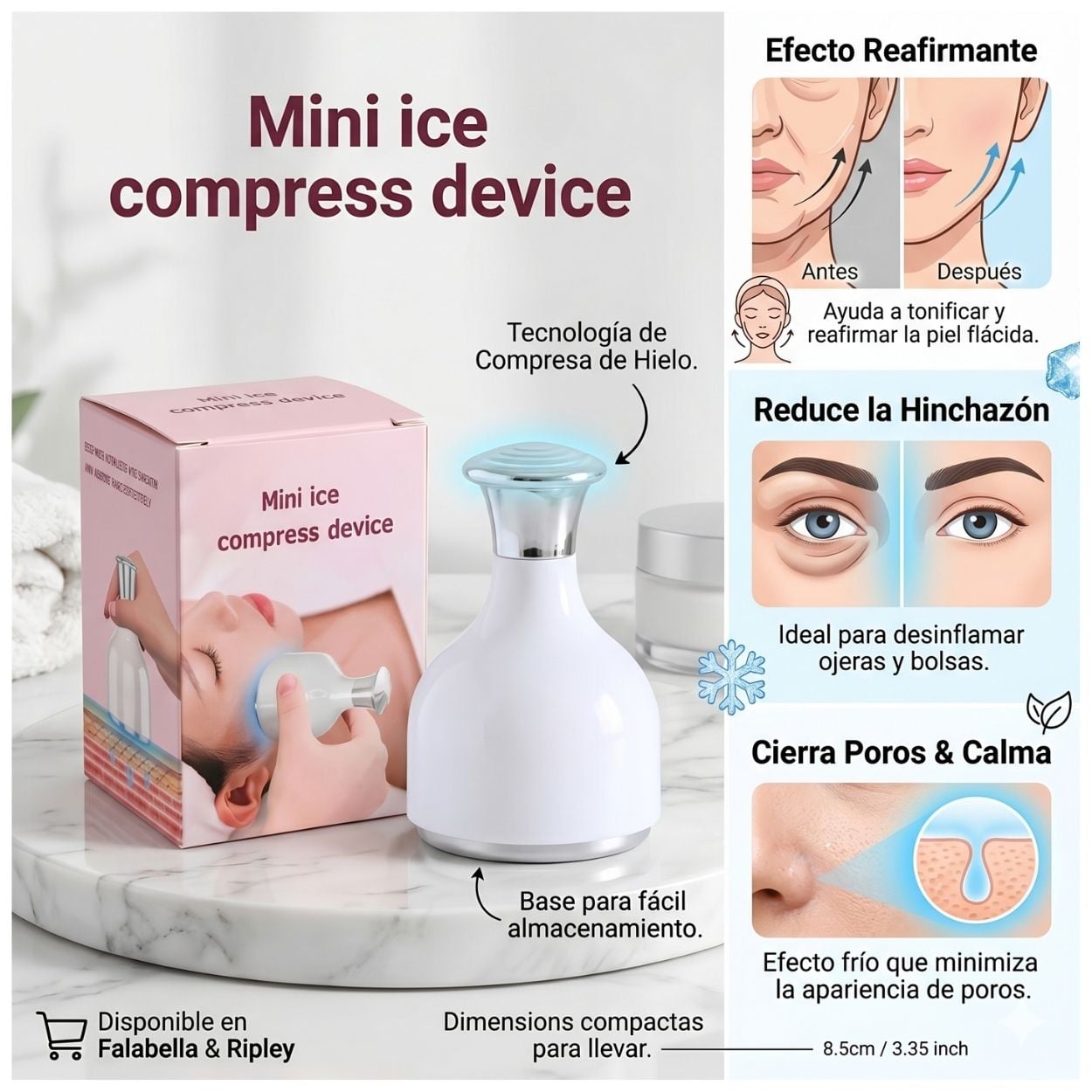 MASAJEADOR FACIAL EFECTO FRÍO ICE ROLLER + PERFUME 35ML DE REGALO - 2